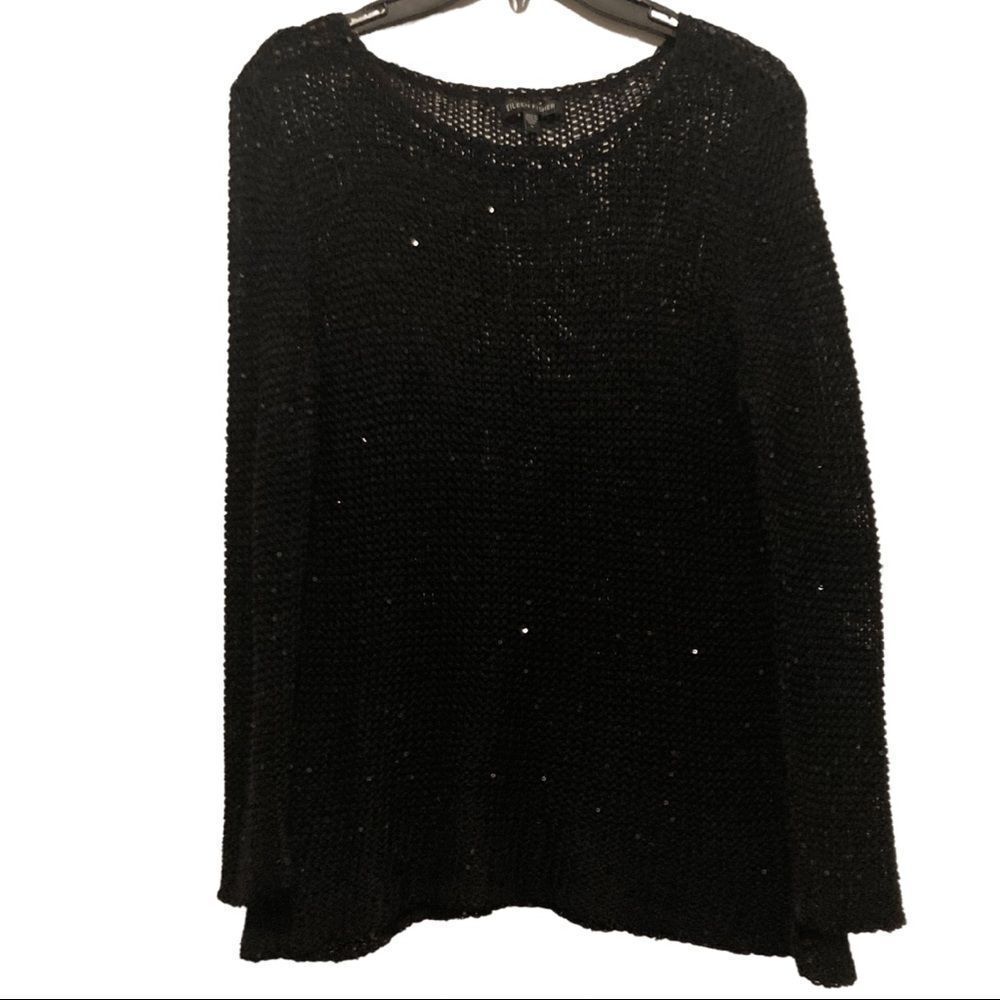 EILEEN FISHER Black Bateau Chainmail Sequin Sweater